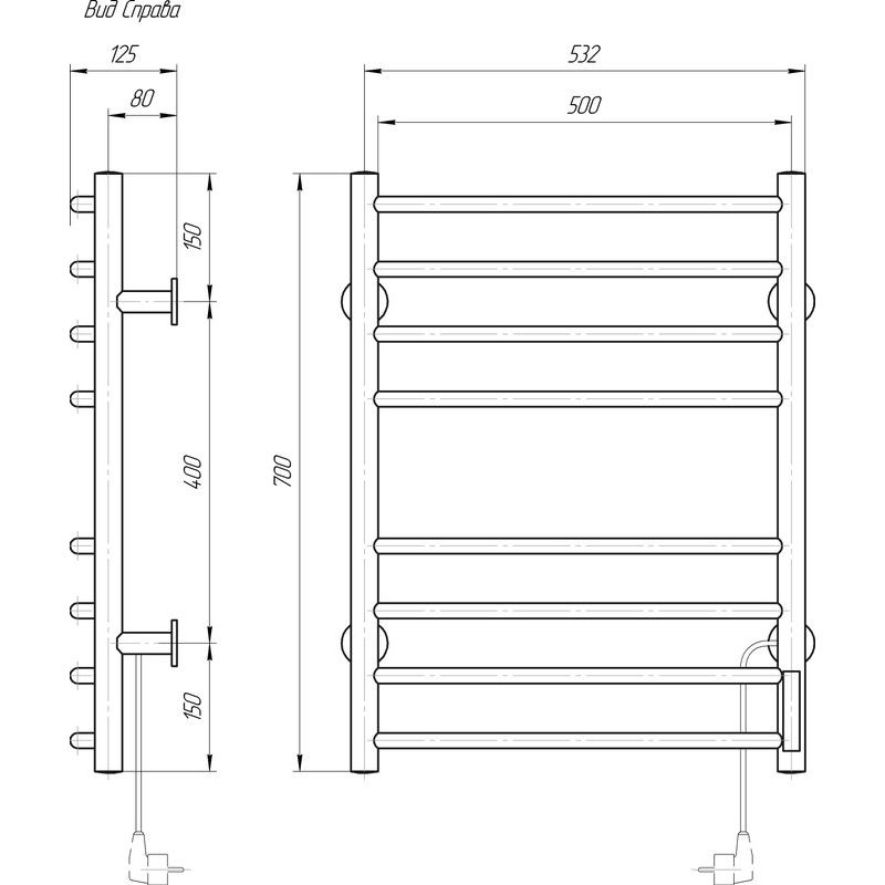 Полотенцесушитель электрический domoterm аврора dmt 109-8 70x50, r, хром