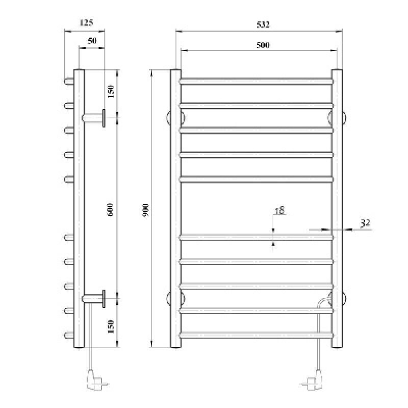 Полотенцесушитель электрический domoterm аврора 109-10 53*87 box ek r