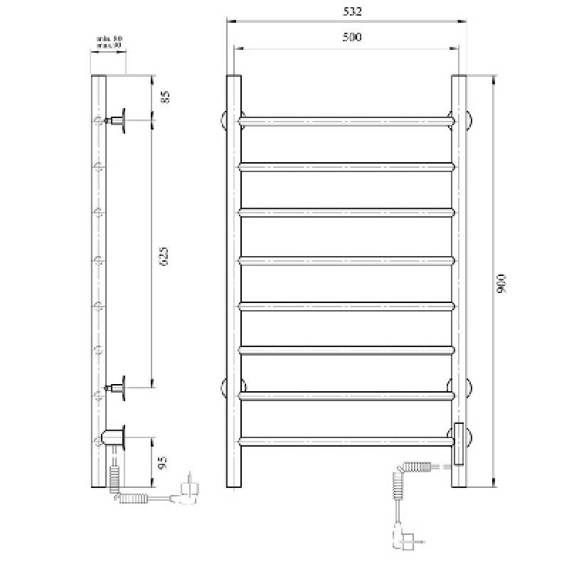 Электрический полотенцесушитель аврора dmt 109-8 50x90 ektd r domoterm