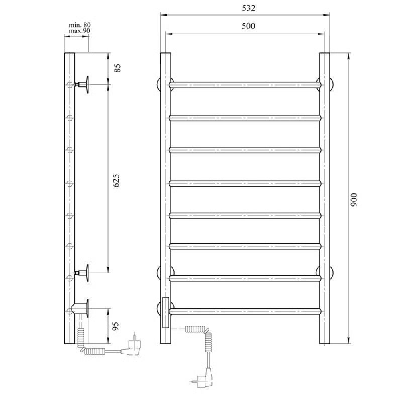 Электрический полотенцесушитель аврора dmt 109-8 50x90 ektd l domoterm