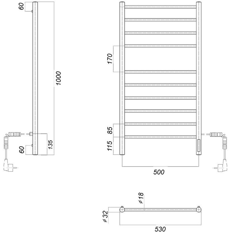 Полотенцесушитель электрический domoterm медея п10 50x100 ek r