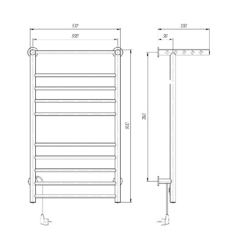 Электрический полотенцесушитель dmt 109-т5 п10 50x90 ek l domoterm