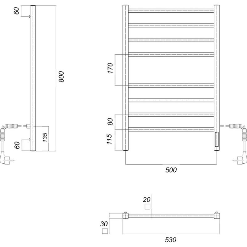Полотенцесушитель электрический domoterm квадро п8 50x80 ek r