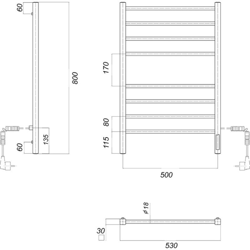 Полотенцесушитель электрический domoterm куба п8 50x80 ek r