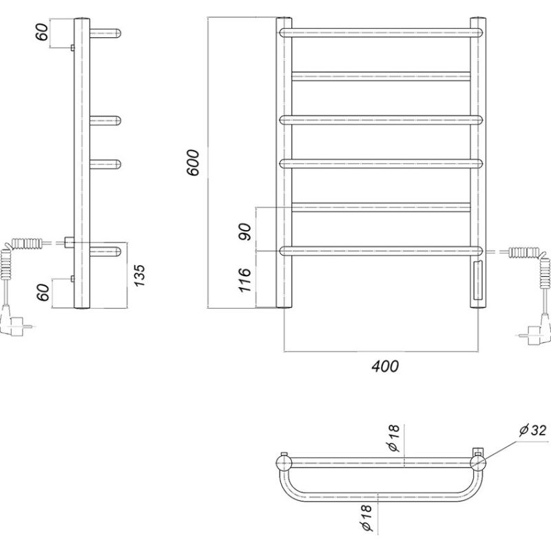 Полотенцесушитель электрический domoterm орфей п6 40x60 ek r