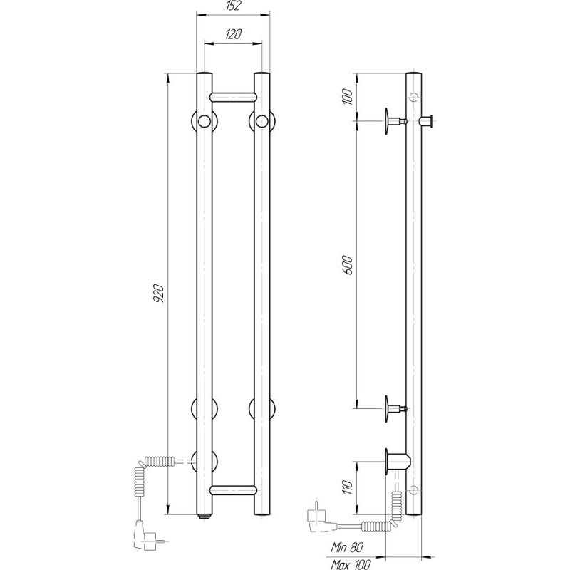 Полотенцесушитель электрический domoterm танго 109-v2 14x92, l