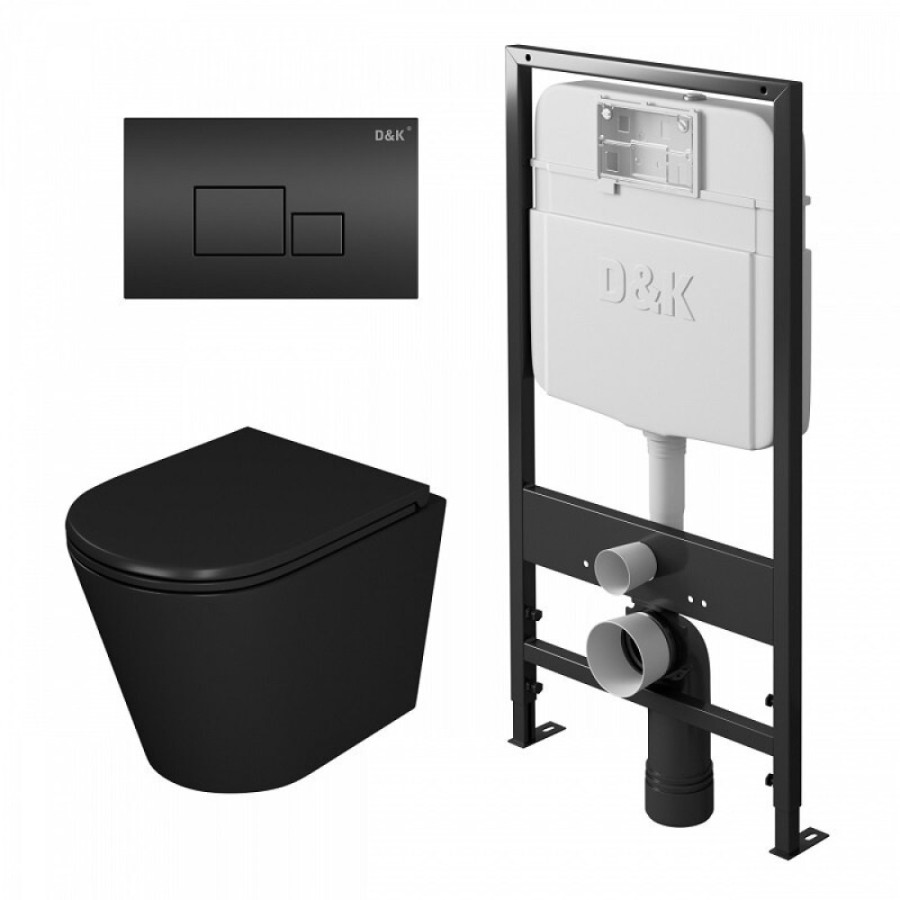 Инсталляция D&K с безободковым унитазом Venice DS1022502, сиденье микролифт, клавиша черная, цвет черный