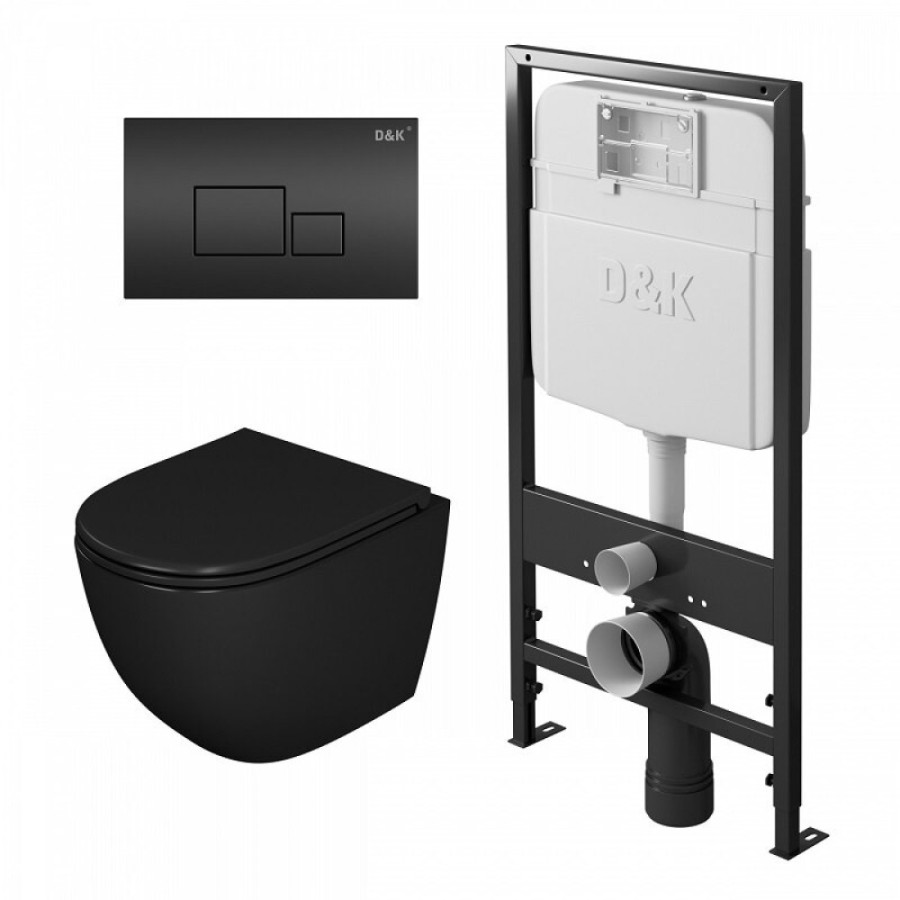 Инсталляция D&K с безободковым унитазом Matrix DS1392502, сиденье микролифт, клавиша черная, цвет черный