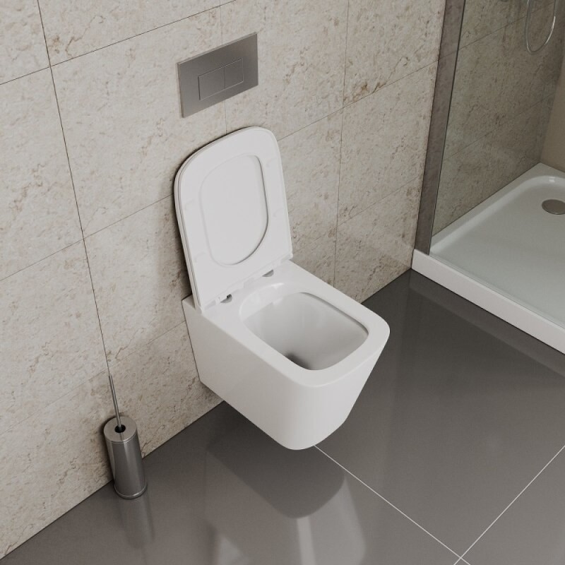 Инсталляция D&K с безободковым унитазом Quadro DS1511604, сиденье микролифт, клавиша хром матовый, цвет белый