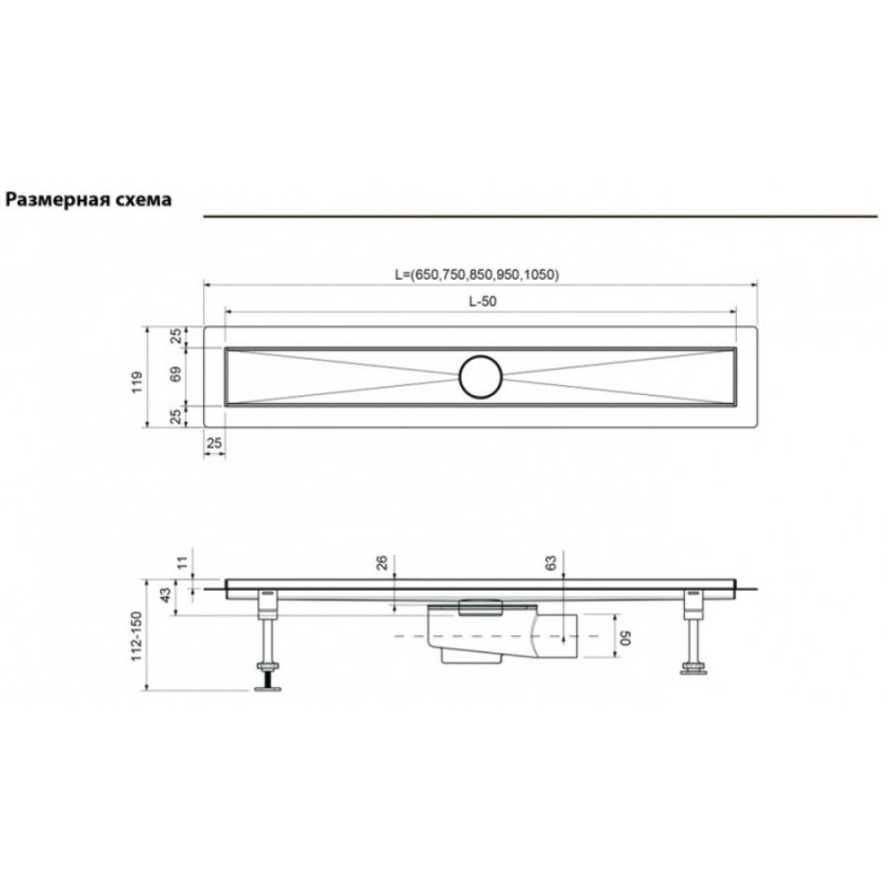 Дренажный канал Timo Drain System DS230106/17, 60 см, с перфорированной решеткой lines, золото матовое