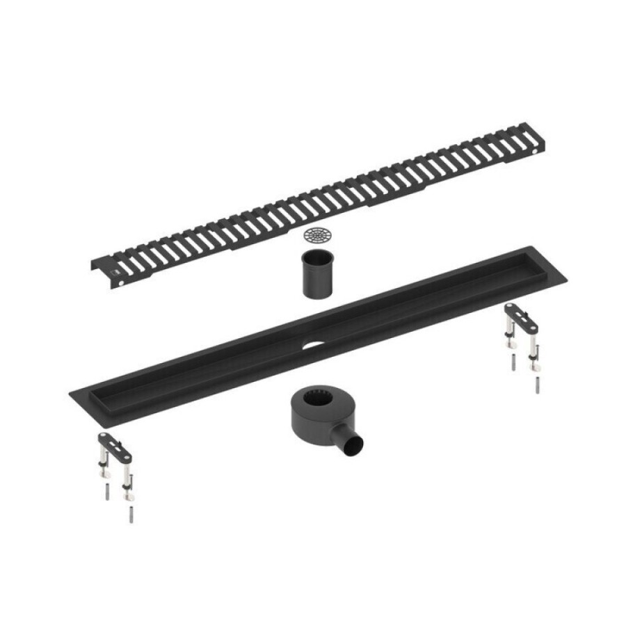 Дренажный канал Timo Drain System DS230107/03, 70 см, с перфорированной решеткой lines, цвет черный матовый