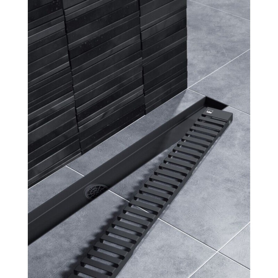 Дренажный канал Timo Drain System DS230107/03, 70 см, с перфорированной решеткой lines, цвет черный матовый