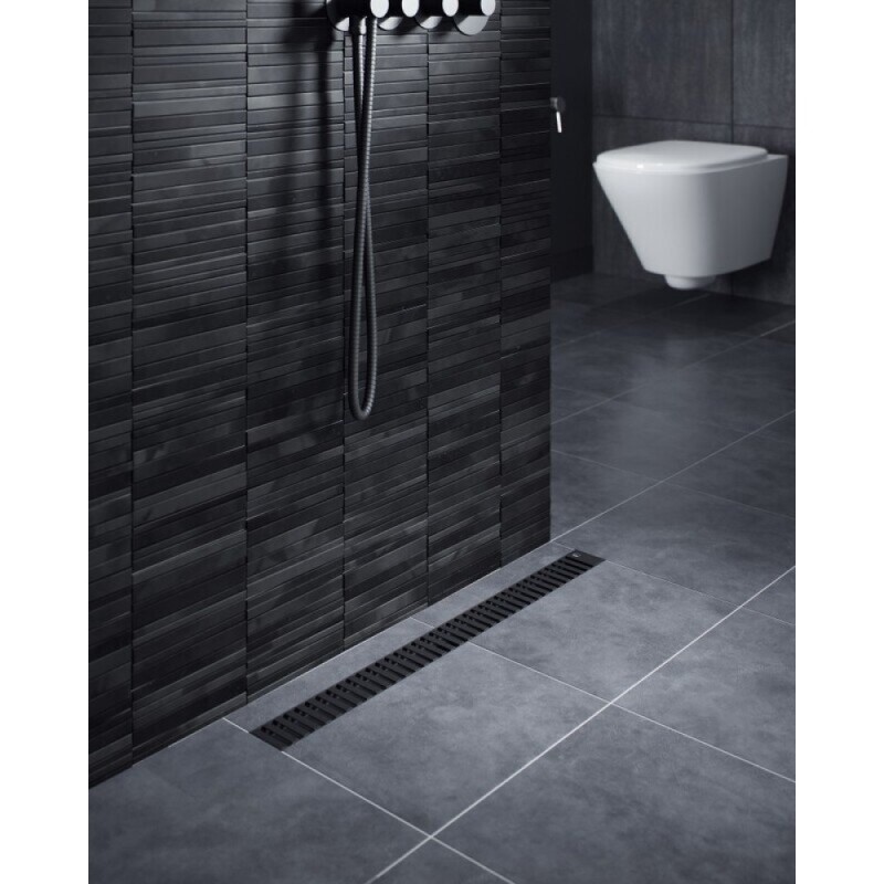 Дренажный канал Timo Drain System DS230107/03, 70 см, с перфорированной решеткой lines, цвет черный матовый