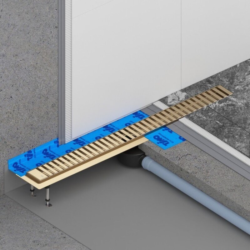 Дренажный канал Timo Drain System DS230107/17, 70 см, с перфорированной решеткой lines, цвет золото матовое