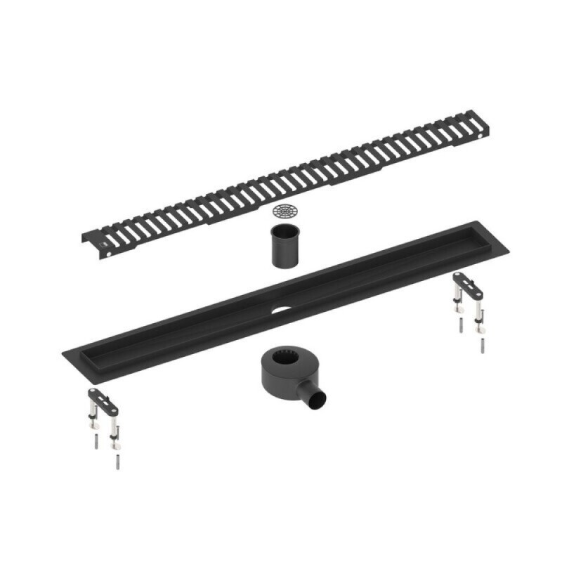 Дренажный канал Timo Drain System DS230108/03, 80 см, с перфорированной решеткой lines, черный матовый