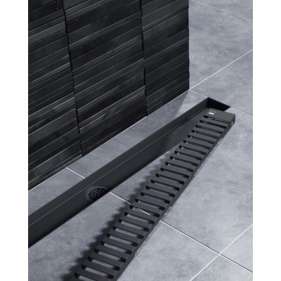 Дренажный канал Timo Drain System DS230109/03, 90 см, с перфорированной решеткой lines, черный матовый