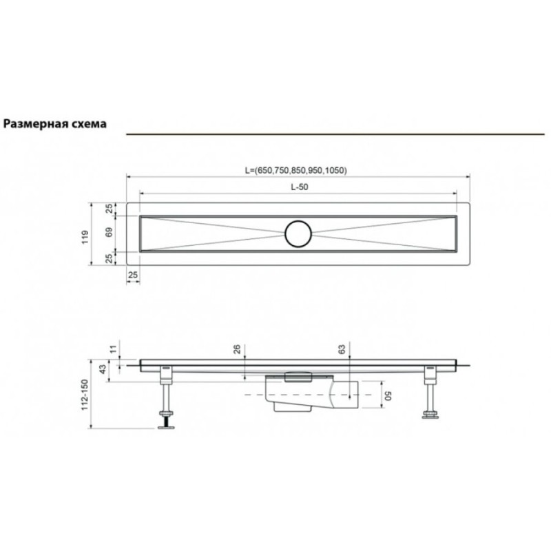 Дренажный канал Timo Drain System DS230206/00, 60 см, с двусторонней панелью под плитку, цвет хром