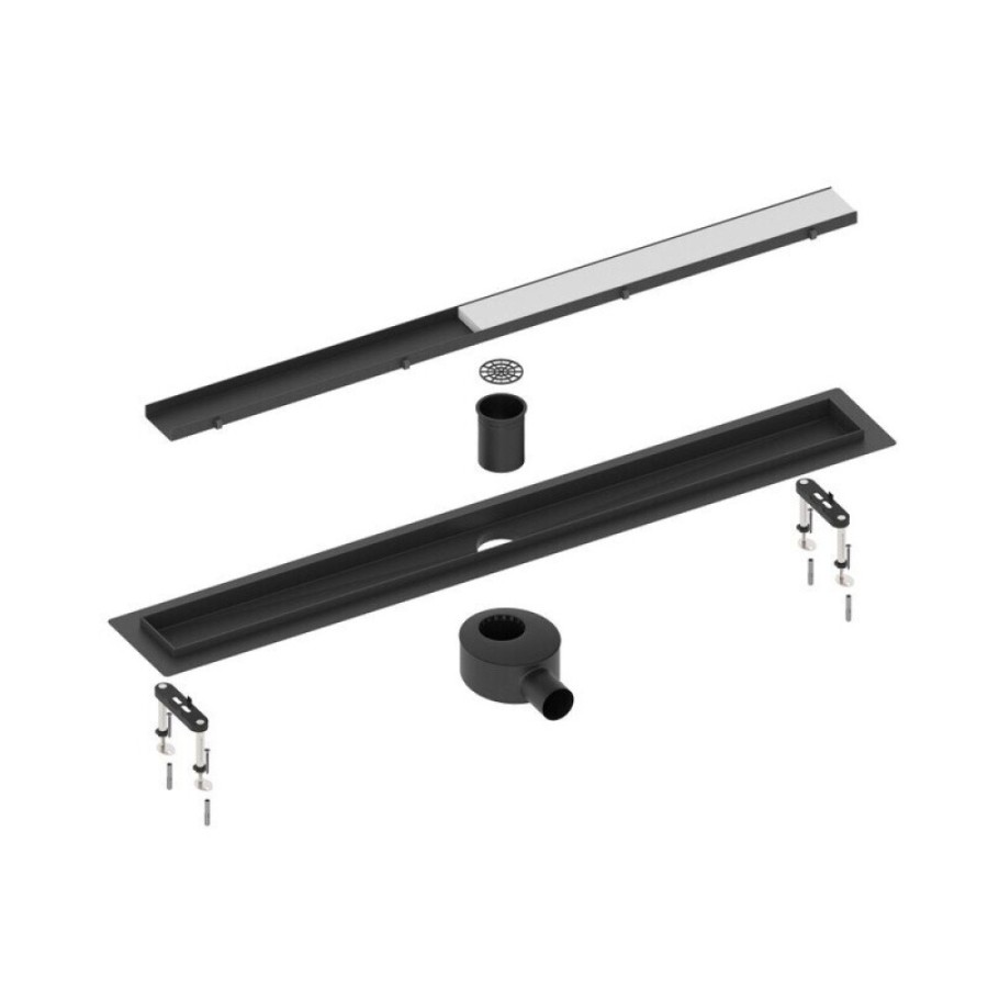 Дренажный канал Timo Drain System DS230210/03, 100 см, с двусторонней панелью под плитку, цвет черный матовый