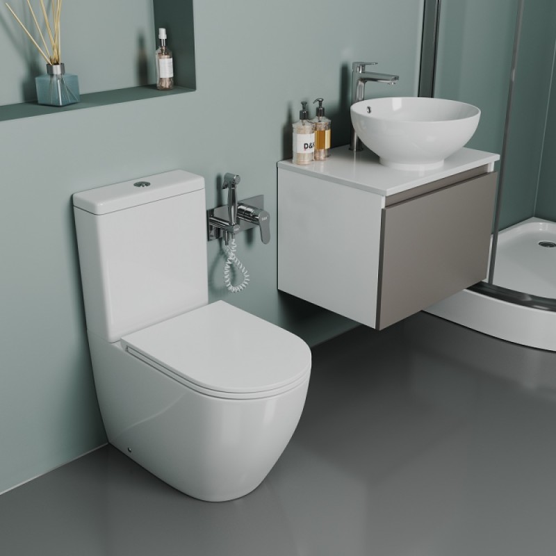 Унитаз-компакт D&K Matrix DT1397016, безободковый, с сиденьем микролифт, цвет белый