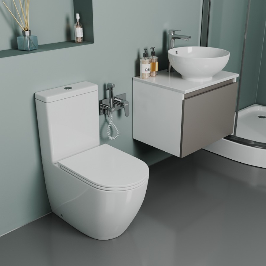 Унитаз-компакт D&K Matrix DT1397016, безободковый, с сиденьем микролифт, цвет белый