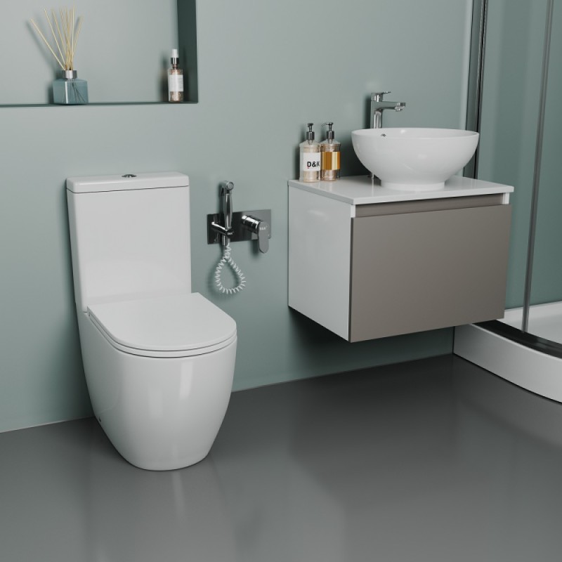 Унитаз-компакт D&K Matrix DT1397016, безободковый, с сиденьем микролифт, цвет белый