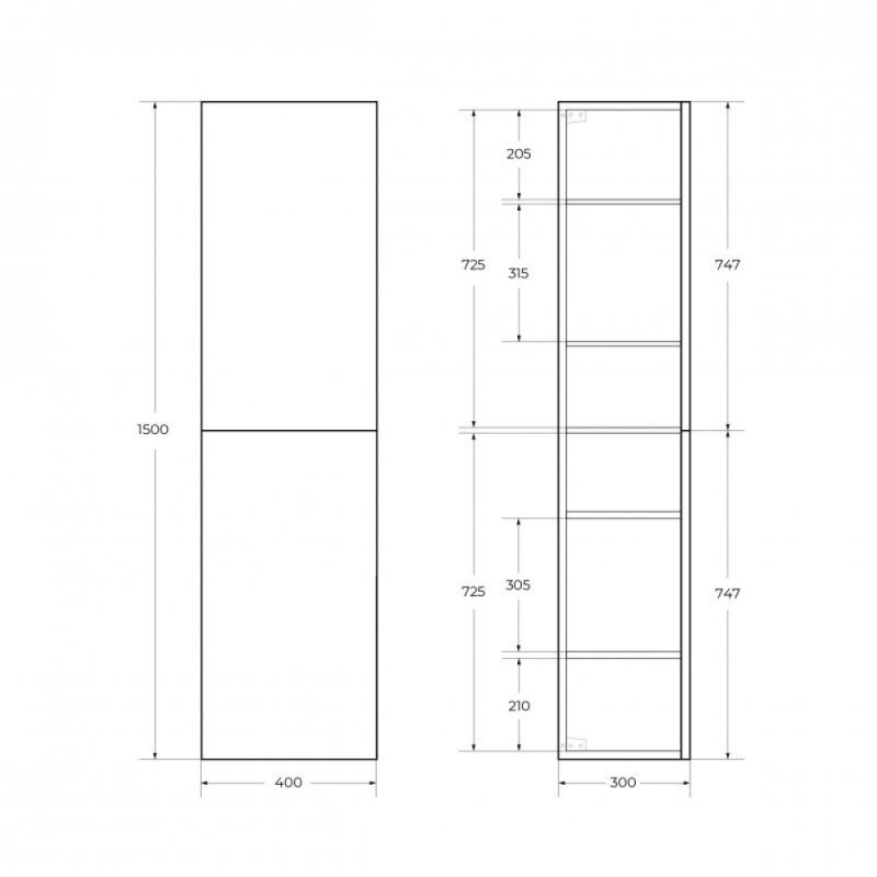 Шкаф-пенал BelBagno DUE-1500-2A-SC-BL-P, 40 см, подвесной, Bianco Lucido