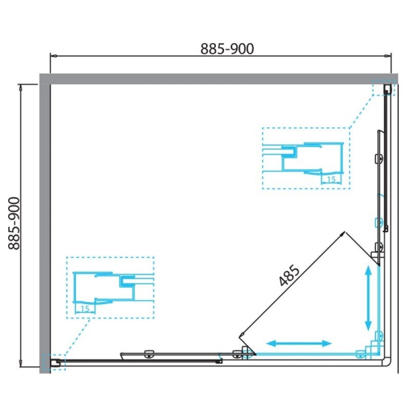 Душевой уголок BelBagno Due, 90 х 90 см, квадратный, стекло рифленое, профиль хром, DUE-A-2-90-P-Cr