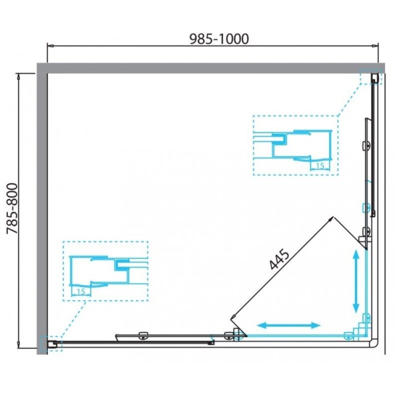 Душевой уголок BelBagno Due, 100 х 80 см, прямоугольный, стекло прозрачное, профиль хром, DUE-AH-2-100/80-C-Cr