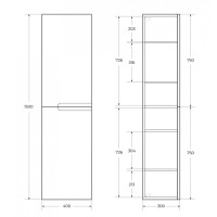 Пенал Cezares Duet-1500-2A-SC-BL, 40 см, подвесной, белый