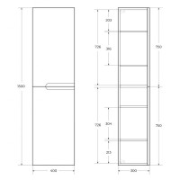 Пенал Cezares Duet-1500-2A-SC-BO, 40 см, подвесной, белый матовый