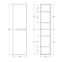 Пенал Cezares Duet-1500-2A-SC-GR-P, 40 см, подвесной, серый