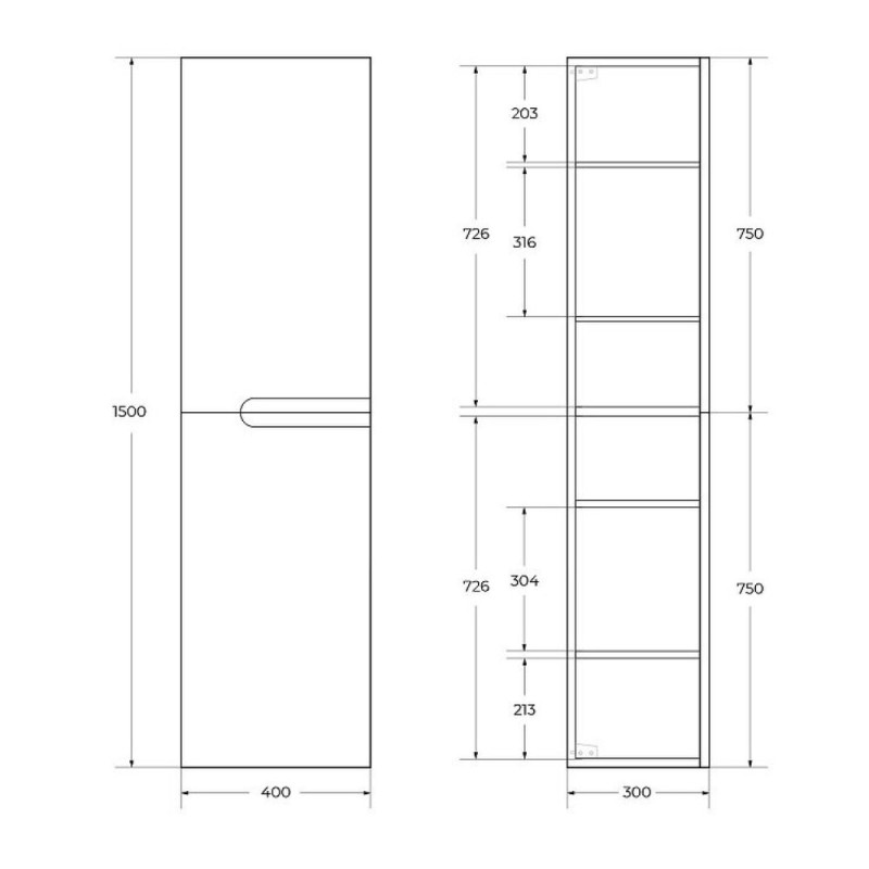 Пенал Cezares Duet-1500-2A-SC-GR-P, 40 см, подвесной, серый