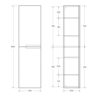 Пенал Cezares Duet-1500-2A-SC-SPF-P, 40 см, подвесной, синий