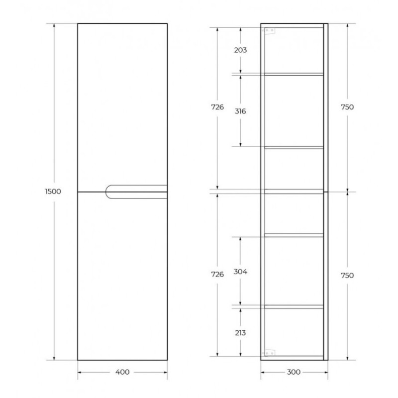 Пенал Cezares Duet-1500-2A-SC-SPF-P, 40 см, подвесной, синий