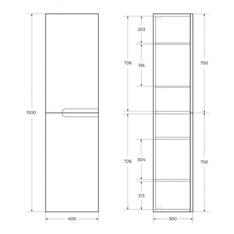 Пенал Cezares Duet-1500-2A-SC-SPF-P, 40 см, подвесной, синий