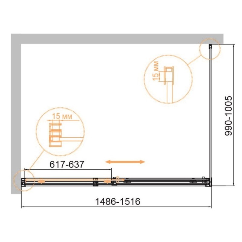 Душевой уголок Cezares Duet Soft-M-AH-1-150/100-C-Cr, 150 x 100 см, стекло прозрачное, профиль хром