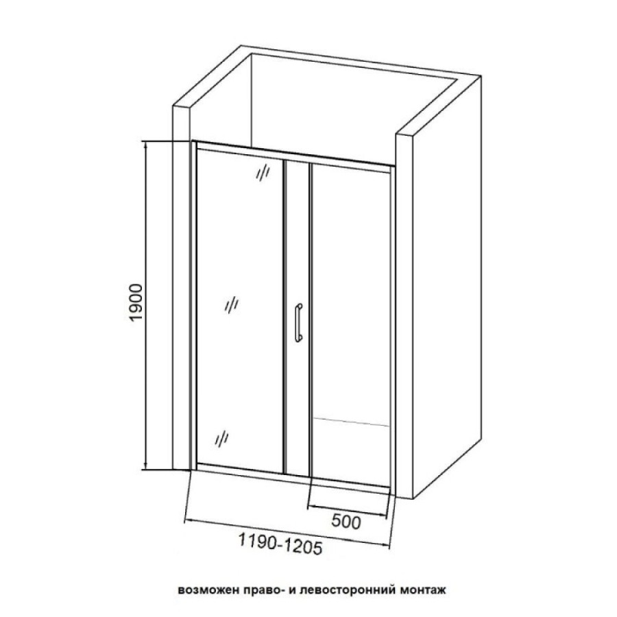 Душевая дверь в нишу Orange E02-120TCR, 120 х 190 см, стекла прозрачные, профиль хром