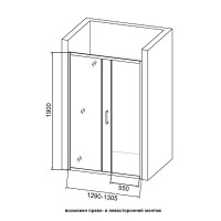 Душевая дверь в нишу Orange E02-130TCR, 130 х 190 см, стекла прозрачные, профиль хром