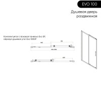Душевая дверь в нишу Veconi Evo 100 B E1-B-100-01-C9, 100 см, стекло прозрачное, профиль черный матовый