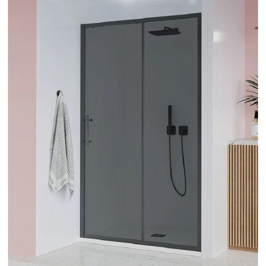 Душевая дверь в нишу Veconi Evo 100 B E1-B-100-12-C9, 100 см, стекло тонированное матовое, профиль черный матовый
