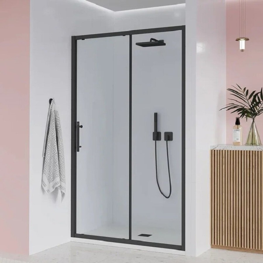 Душевая дверь в нишу Veconi Evo 100 B E1-B-120-01-C9, 120 см, стекло прозрачное, профиль черный матовый