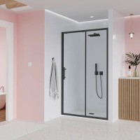Душевая дверь в нишу Veconi Evo 100 B E1-B-130-01-C9, 130 см, стекло прозрачное, профиль черный матовый