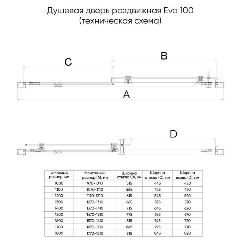 Душевая дверь в нишу Veconi Evo 100 G E1-G-120-01-C9, 120 см, стекло прозрачное, профиль золото брашинг