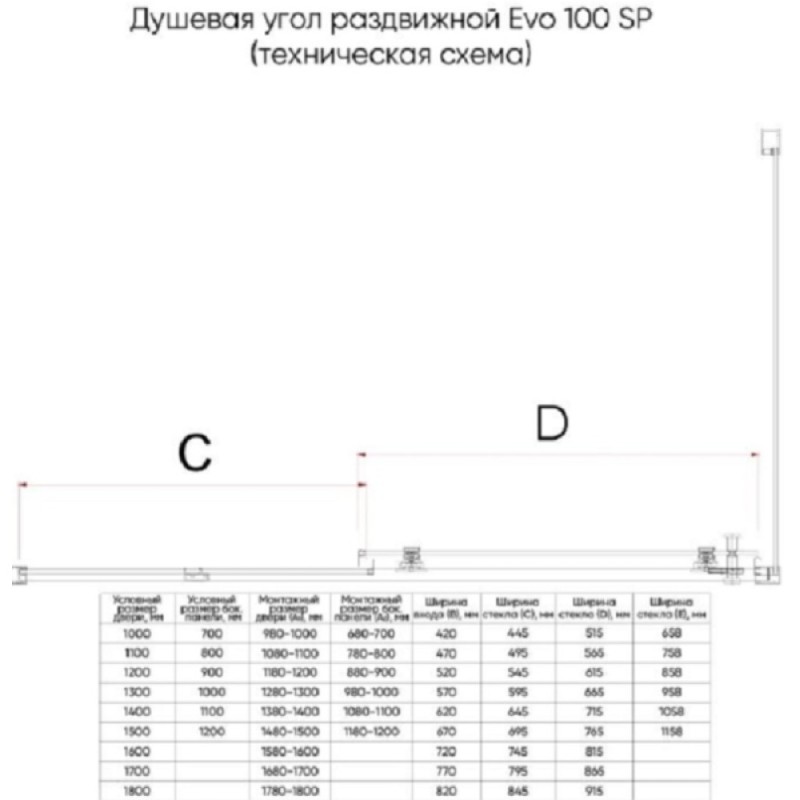 Душевой уголок Veconi Evo 100SP B, E1-SP-B-10070-01-C9, 100 x 70 см, стекло прозрачное, профиль черный матовый