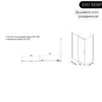 Душевой уголок Veconi Evo 100SP B, E1-SP-B-10070-12-C9, 100 x 70 см, стекло тонированное, профиль черный матовый