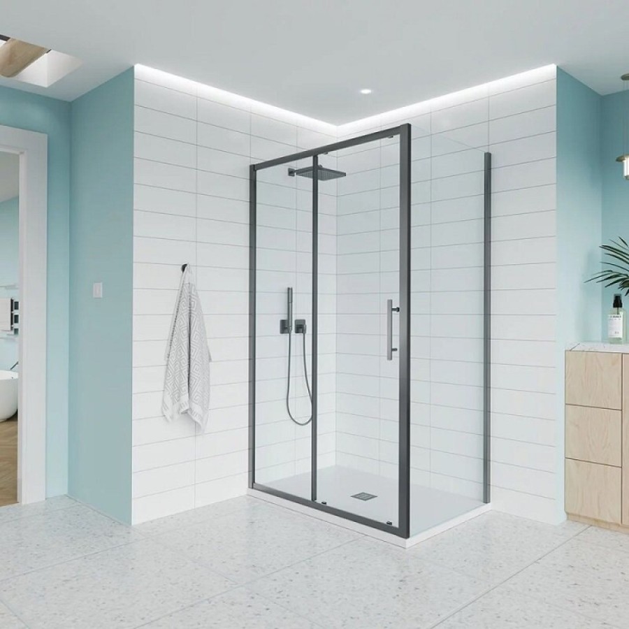 Душевой уголок Veconi Evo 100SP GR, E1-SP-GR-10070-01-C9, 100 x 70 см, стекло прозрачное, профиль графит брашинг