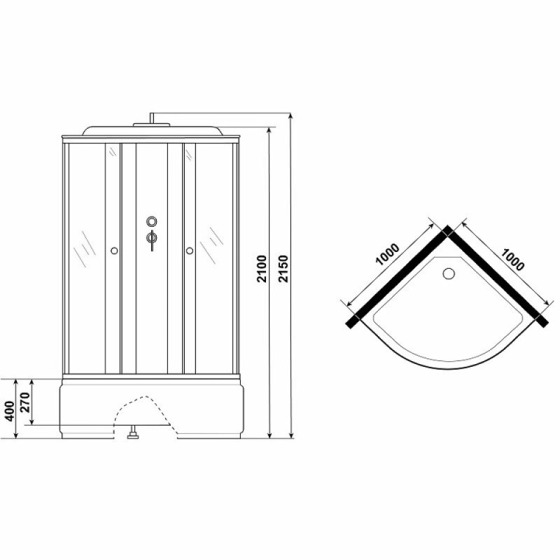 Душевая кабина Niagara Eco E100/40/MT, 100 х 100 см, с крышей, стекло матовое, профиль хром