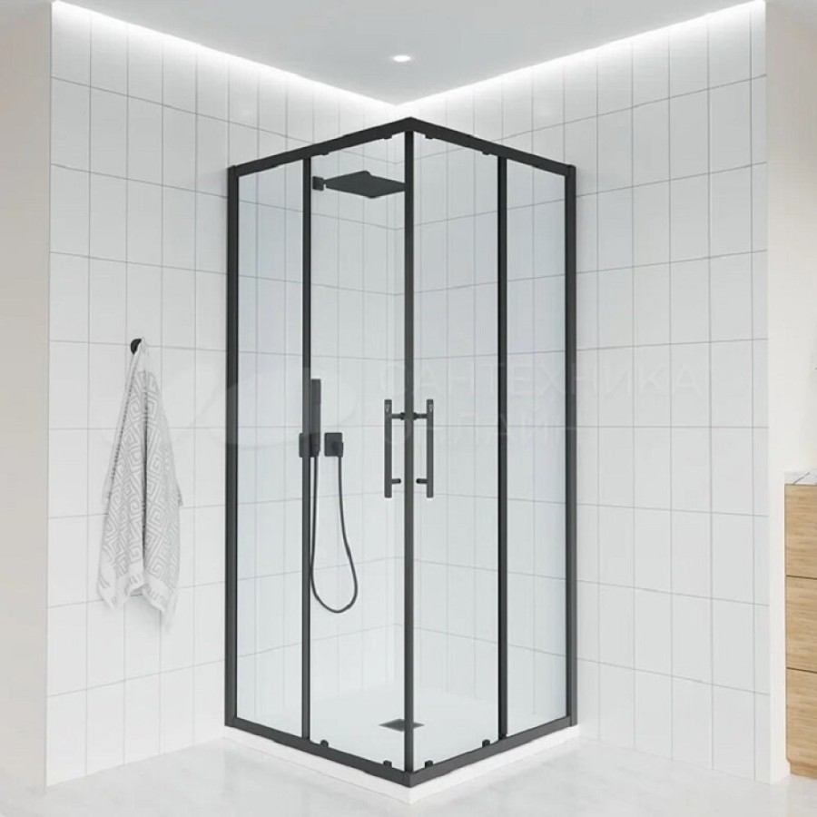 Душевой уголок Veconi Evo 300 B, E3-B-100100-01-C9, 100 x 100 см, стекло прозрачное, профиль черный матовый