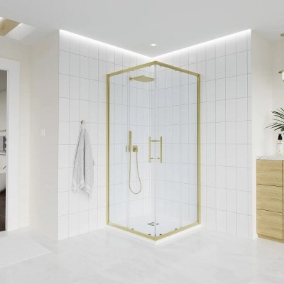 Душевой уголок Veconi Evo 300 G, E3-G-9090-01-C9, 90 x 90 см, стекло прозрачное, профиль золото брашинг