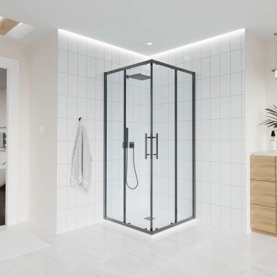 Душевой уголок Veconi Evo 300 GR, E3-GR-9090-01-C9, 90 x 90 см, стекло прозрачное, профиль графит брашинг